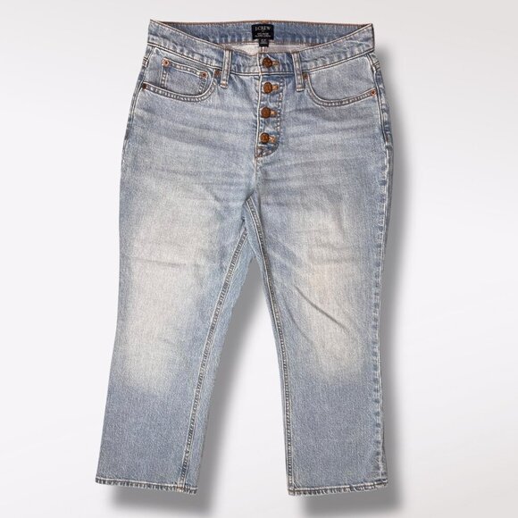 J.Crew Mid-Rise Flare Crop Jeans Light Wash Button Fly Denim Size 27 Petite - Picture 1 of 9